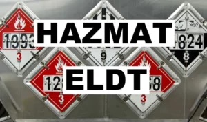 Hazmat ELDT online training image of placards on a tanker trailer