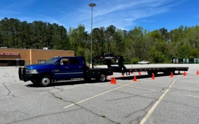 Hot shot truck and cones practicing backing skills